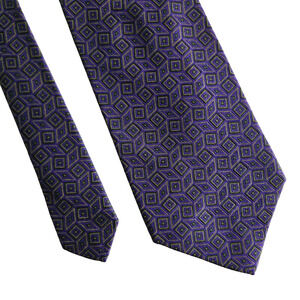 Vintage Ferrell Reed Silk Jacquard Tie Purple Geometric Pattern Classic London